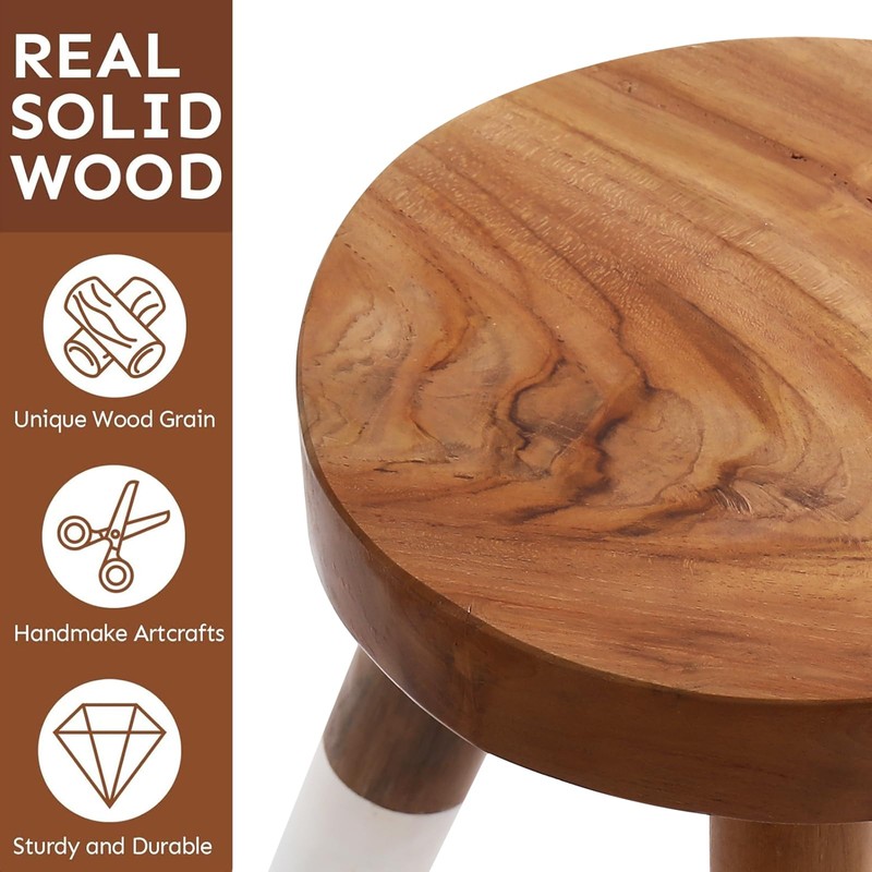 JOLLYMER Teak 11.8" Round Dip Dyed Teak Stool | Wood