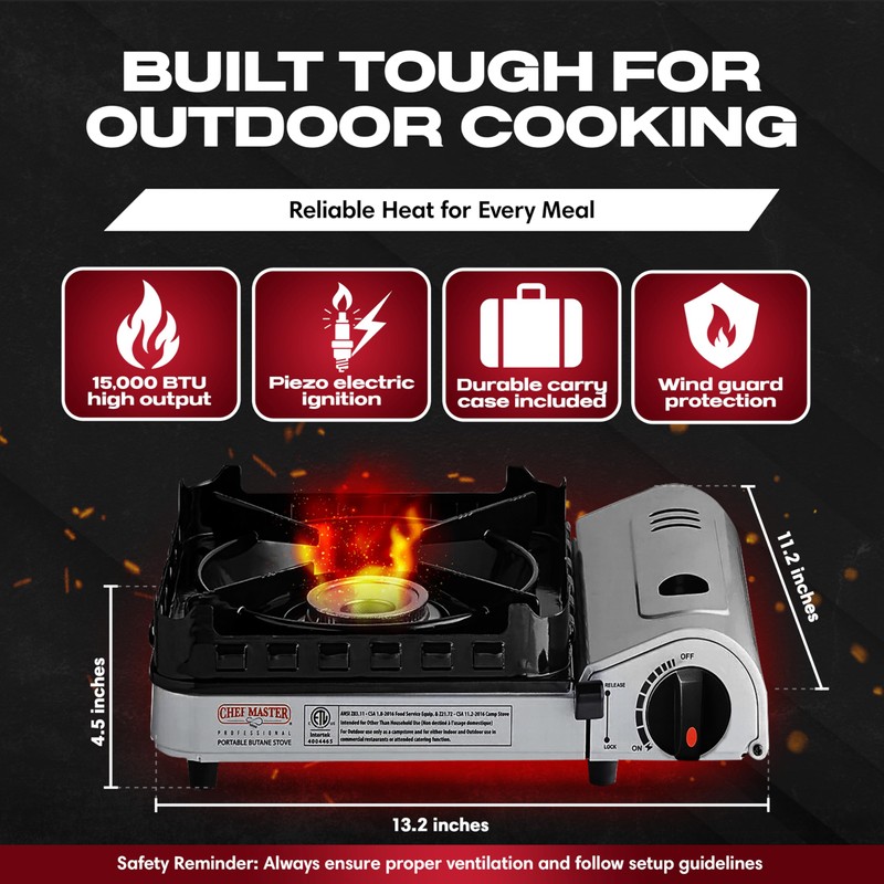 Chef Master 15,000 BTU Butane Portable Camp Stove | Double