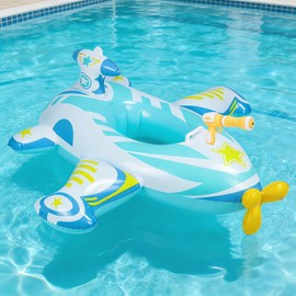 Baby Airplane Pool Float with Squirt Gun & Handle, Inflatable Toddler Swimming Boat for Kids Age 1-4, Summer Water Toy for Boys & Girls, Portable Swim Ring Ride-ons for Beach & Pool