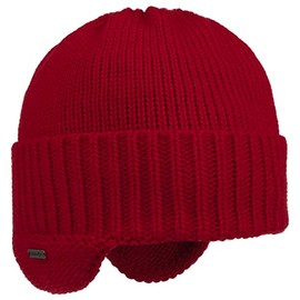 McBURN Anton Ear Protection Knitted Hat Ear Hat Winter Hat Wool Hat Ski Hat Men – Made in Italy with Lining, Lining Autumn Winter, red