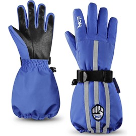 MCTi Children's Ski Gloves Waterproof Warm Snow Winter Gloves Long Cuff Fleece Lined with Reflective Strap Boys Girls