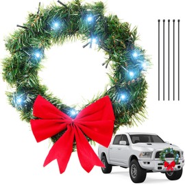 Christmas Wreath for Car, Truck or Festival Decoration LED Artificial Christmas Car Wreath and 5 Pieces 4 x 200 Black Nylon Cable Tie (Cute, 11.8 Inch)