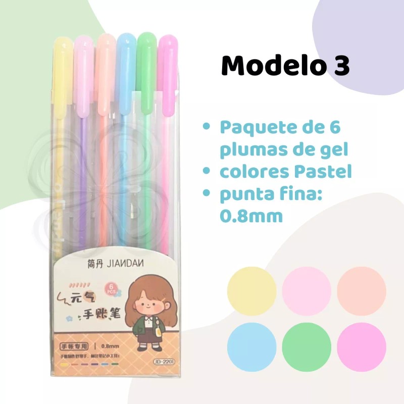 Chaogi Set Plumas Gel 6 Piezas Colores Pastel Papeleria +