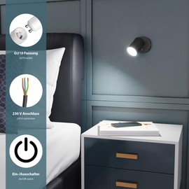 ledscom.de 2 Wall spot WAIKA, Single-Flame, with Switch, GU10, matt Chrome, incl. GU10 LED lamp (Warm White, 5.473W, 468lm, 30°)