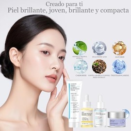 Skin Care Coreano 4 En 1 Kit,con 1 Serum Centella Asiatica,1 Esencia hidratante de cido hialurnico, 1 esencia antienvejecimiento,1 Crema para Cuello  