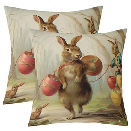 Erosebridal Bunny Pillow Covers 18x18 Inch Set of 2,Easter Theme Rabbit Throw Pillow Covers for Bed Sofa Couch,Vintage Easter Decorations Cushion Covers,Pet Animals Pillow Inserts Not Included