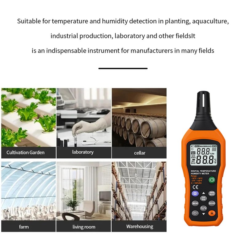 Maizoon Handheld Temperature Humidity Meter LCD Backlit Dual Display Professional