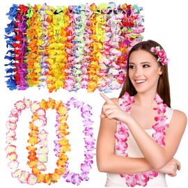 FeelfunFeather FeelfunFeather 25pcs Leis for Luau Party - Colorful Hawaiian Leis Bulk Tropical Flower Lais Hawaii Decor for Summer Beach Pool Decoration Favour Supplies