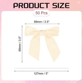 PATIKIL 50 Pcs Satin Ribbon Twist Tie Bows 3.5 Inch Small Craft Bows for DIY Gift Wrapping Champagne Bottle Wedding Christmas Birthday Decor, Pale Cream