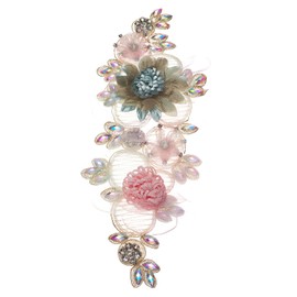 letsinstyle 3D Floral Embroidered Lace Patches, Rhinestones Beaded Flower Embroidery Applique, Polyester Sewing Accessories for Clothing Wedding Dress Lace Fabric DIY Decoration