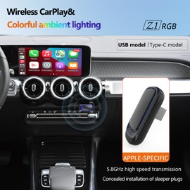 Bluetooth 5.0 Wireless CarPlay Adapter, Suitable for All Cars That can use Wired CarPlay, Convert Wired to Wireless CarPlay, Plug and Play Carplay Dongle, WiFi5.8GHz, Colorful Ambient Lights Carplay