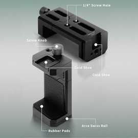 Soporte de trípode de aluminio para teléfono con zapata fría y liberación rápida ARCA-Swiss, abrazadera ajustable para teléfono inteligente con rosca 