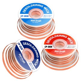 Rkiiqii 3pcs Solder Wick Braid with Flux, Upgrade Desoldering Wick (0.08/0.1/0.12in, 10ft Each) No Clean Low Residue Soldering Wick, Coated Braid for Electronics Component Repair, PCB Circuit Board