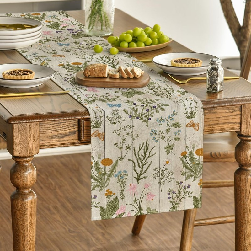 Artoid Mode Wood Wild Flowers Floral Spring Table Runner,Seasonal Summer