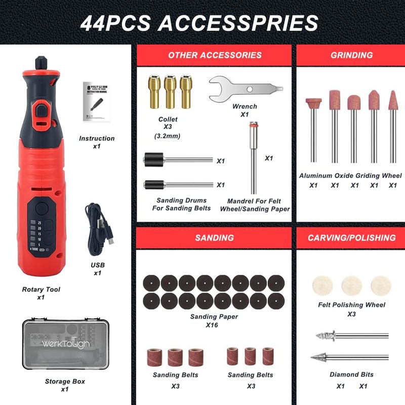 Werktough Cordless Rotary tool with deluxe 40pcs accessories Mini Grinder