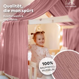 lilimaus House Bed Canopy [in 12 Colours] Bed Canopy House Bed Made of 100% Cotton Muslin - Fabric Canopy for House Bed Decoration Girls and Boys - Canopy for House Bed Children - Bed Curtain