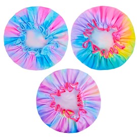 Olypegic Kids Shower Cap, 3 Pcs Girls Shower Cap for Kids Reusable Waterproof Adjustable Large Hair Cap Unicorn Tie Dye Cute Hair Cover Hat