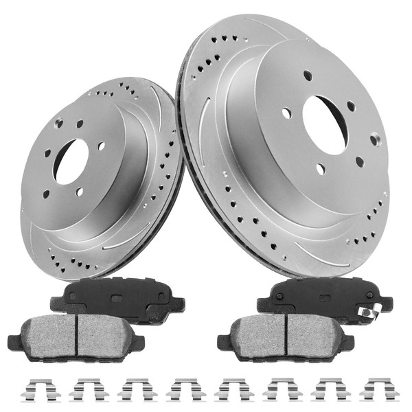 Anpulsero Rear Automotive Replacement Brake Kit, Drilled Slotted Brake Rotors