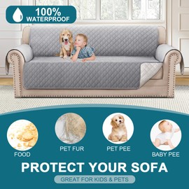 Turquoize 100% Waterproof Sofa Covers Couch Cover Sofa Cover for Dogs Couch Protector Triple Non-Slip Sofa Slipcover for 3 Cushion Couch Furniture Protector for Pets, Kids,Dog (Sofa 70", Dove Gray)