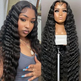 Twigoal Loose Deep Wave Lace Front Wigs Human Hair For Black Women 4x4 Hd Lace Front Wigs Human Hair Pre Plucked With Baby Hair 180% （24inch）