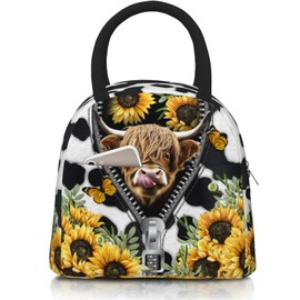 Cow Print Lunch Box Western Highland Cow Lunch Bag for Women Insulated Cows Print Lunchbox Cooler Reusable Large Containers Tote Bag For Women Men Work Office Travel Picnic