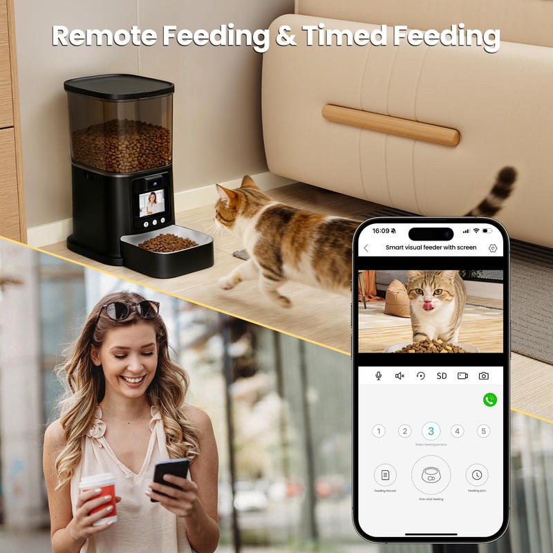 Automatic Cat Feeder with Camera, 2-Way Video& Audio, HD Video