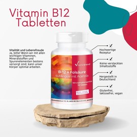 Vitamin B-12 + Folic Acid Sublingual, 180 Tablets with 500 μg Vitamin B12, 100 μg Folic Acid & Acerola (25% Vitamin C), High Dosage, Vegan, Bioavailable Supplements from Germany Vitamintrend®