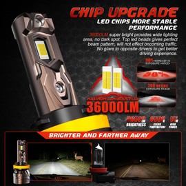 MUEYNIUK Upgraded H11+9005 Light Bulbs, 36000LM Super Bright 6500K 800% Brighter, Plug and Play Quick Installation, IP68, Long Service Life with Cooling Fan (Pack of 4)