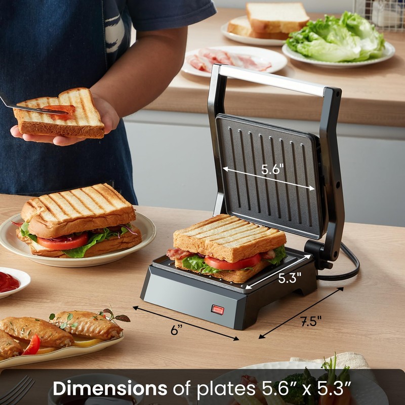 Elite Gourmet EPN160 5.5 x 5.3" Multifunctional, Compact Electric Panini