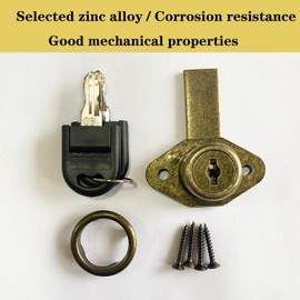 Desk Cabinet Lock, Zinc Alloy Antique Bronze Drawer Dreeser Cabinet Lock with 2 Keys-7/8 (.875") Bore - Antique Bronze - Keyed Alike - Includes Escutcheon Trim Ring, Matching Screws