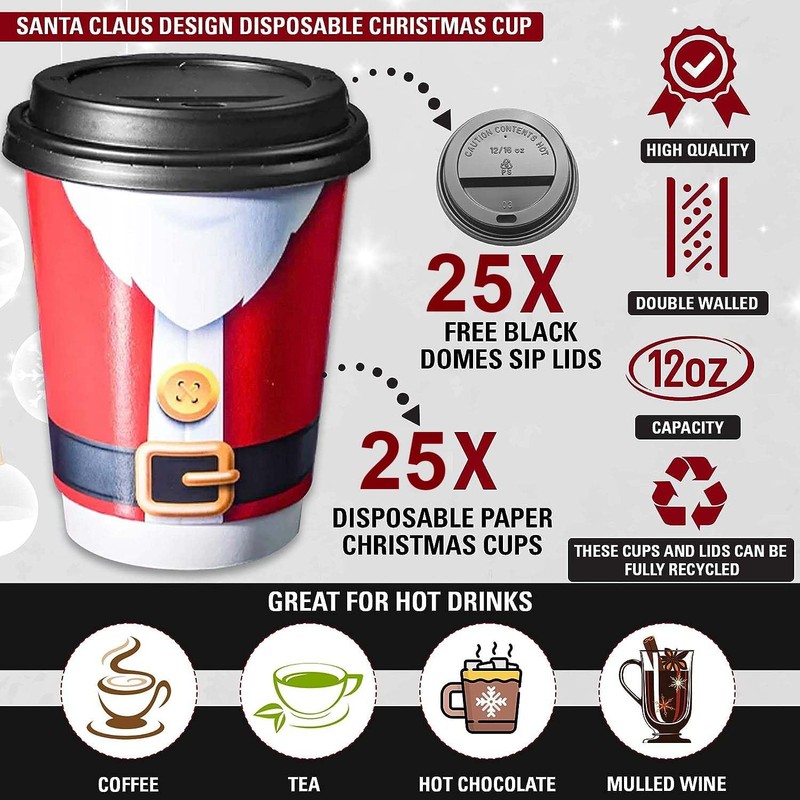 Decor Essentials Santa 12oz Disposable Paper Christmas Cups Recyclable with