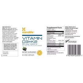 Xtendlife Vitamin D3 +K2 - 4,000 IU/ 100 mcg - 60 Vege Capsules