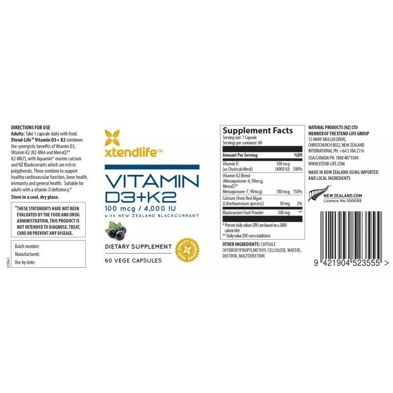 Xtendlife Vitamin D3 +K2 - 4,000 IU/ 100 mcg -