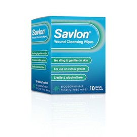 Savlon Wound Cleansing Wipes, Alcohol Free, Cleaning Wipes for Wounds, Pack of 10 Wipes, Gentle, for Cuts and Grazes, Sterile, Alcohol Free, Biodegradable Plastic Free Wipes