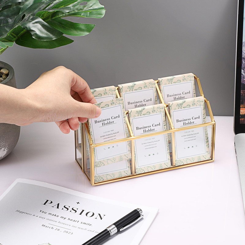 Hipiwe Business Card Display Stand Vertical Gold Name Card Holder