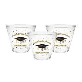 Party Essentials Plastic Printed Party Cups/Tumblers, Graduation, 20-Count, 9-Ounce