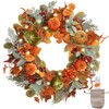 20 Inch Pre-Lit Pumpkin Fall Wreath for Front Door, 30