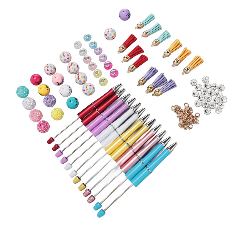 12PCS Beadable Pens Kit Bright Colors DIY Making Beaded Ballpoint