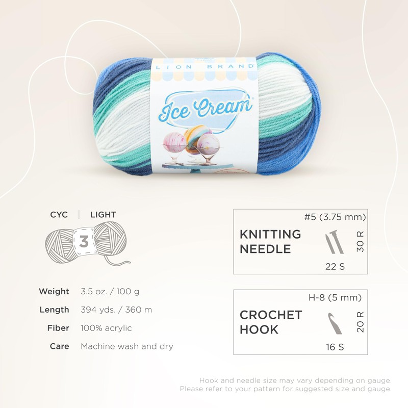 Lion Brand Yarn, Ice Cream Baby Yarn for Knitting, Crochet,