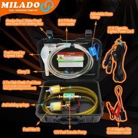 MILADO 12V Fuel Transfer Pump Set, Gasoline Transfer Pump Kit, Electric Fuel Pump with Case, 30 Gallons of Gas or Diesel Per Hour Inline Fuel Pump, Great for Vehicles, Boats, Carburetor, Lawn Mower