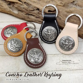 H.N.Z rclk-002 Men's Key Chain, Cowhide Leather, Concho, Native Key Ring, Black