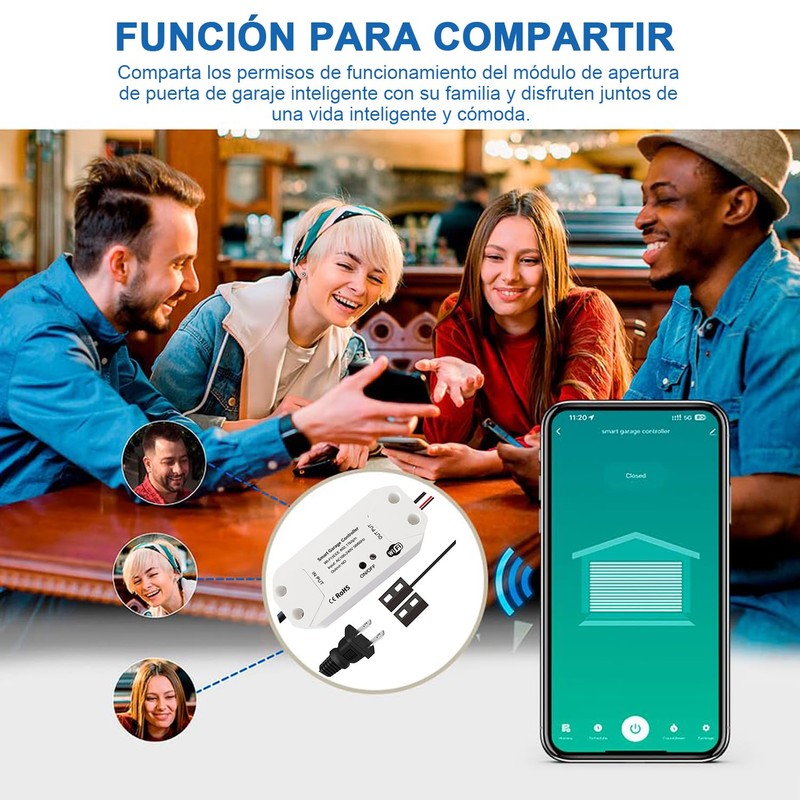 Smart WiFi Abridor de Puerta de Garaje Remoto, Wireless Voice