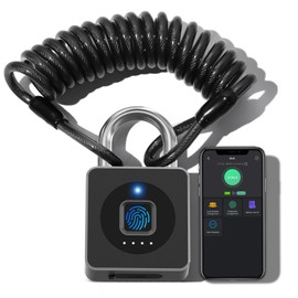 Pothunder Fingerprint Padlock, Fingerprint Lock with APP, Padlock with Steel Cable Keyless Biometric, Smart Padlock Waterproof Suitable for Gym, Locker, Helmet, Gate, Fence, Luggage