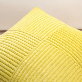 OTOSTAR Set of 1 Decorative Throw Pillow Cover Soft Corduroy Solid Lumbar Pillow Case Boho Striped Cross Patchwork Textured Cushion Cover for Sofa Car Patio Bedroom Living Room 12x20 Inch, Yellow