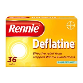 Rennie Deflatine Trapped Wind & Bloatedness Relief Tablets Sugar-Free Mint - 36 Tablets **2 PACK DEAL**