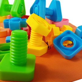 Jumbo Nuts and Bolts for Toddlers - 40 Pcs Screw Toys for Toddlers 1-3 - Occupational Therapy Toy with Storage Tote and Book - Shape Sorter Fine Motor Toy - Manipulatives for Preschoolers