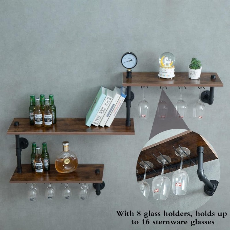 MAIKAILUN Wine Rack Wall Mounted Corner 3 Tier, Hanging Floating