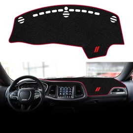 Dash Cover for Dodge Challenger 2015-2023 2024 Accessories Dashboard Cover Mat Protector Center Console Dash Cover Sunshade Glare UV Rays Protector Nonslip Interior Pad (Red Edge)
