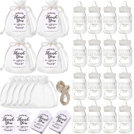 Bottle Opener, 24 Pcs Baby Bottle Shaped Poppin Bottle Openers, Cute Baby Shower Favor Gifts, Decorations & Souvenirs with Organza Bags, Return Gifts for Guest Kids Birthday Party (Silver)