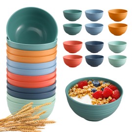 HEYCOME 12 Pcs Unbreakable Cereal Bowls Set, 26 Oz Wheat Straw Bowls Set, Microwave & Dishwasher Safe Rice Bowls for Kitchen, Reusable Plastic Bowls for Soup, Salad and Snack, BPA Free, Multicolor